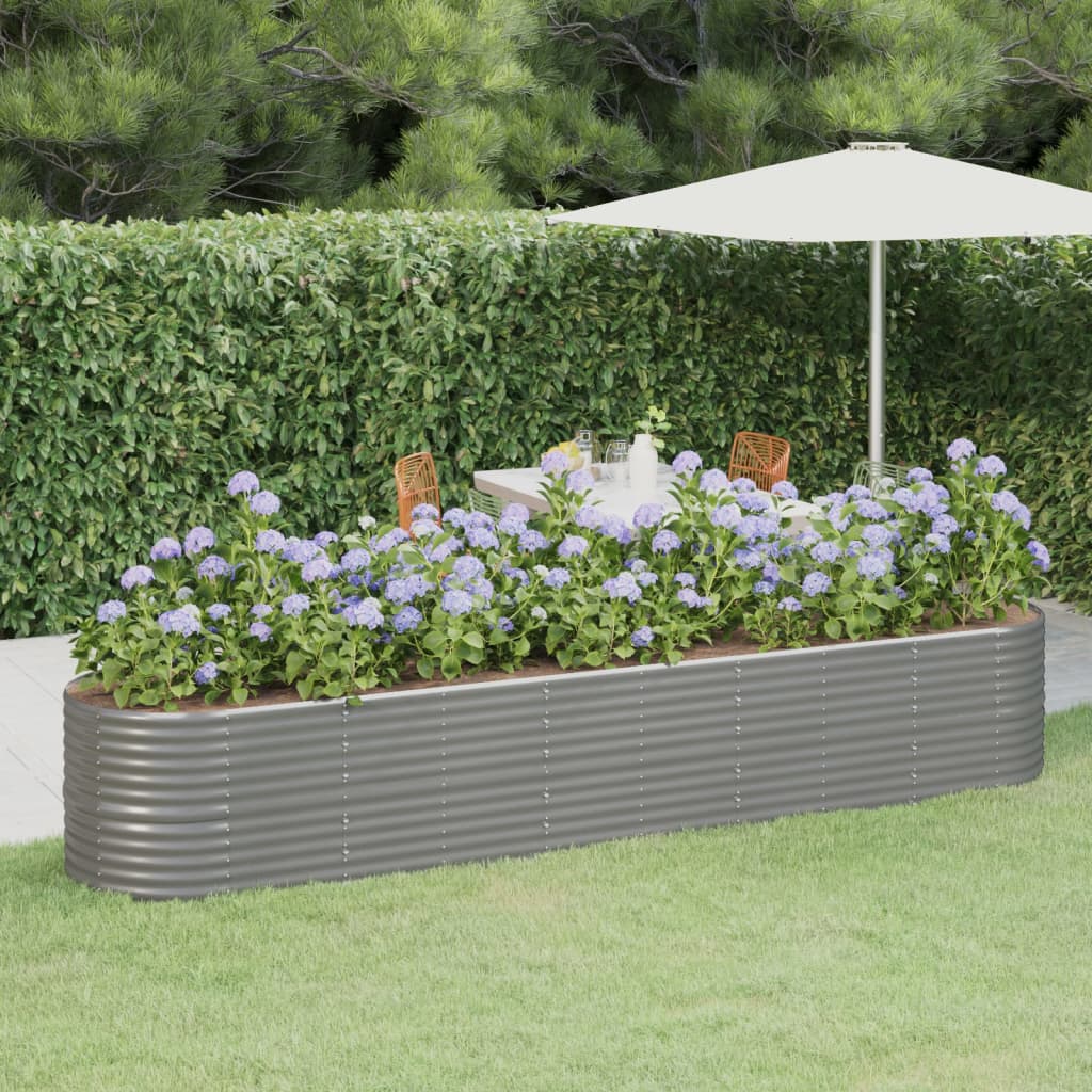 Plantenbak 368X80X68 Cm Gepoedercoat Staal Grijs