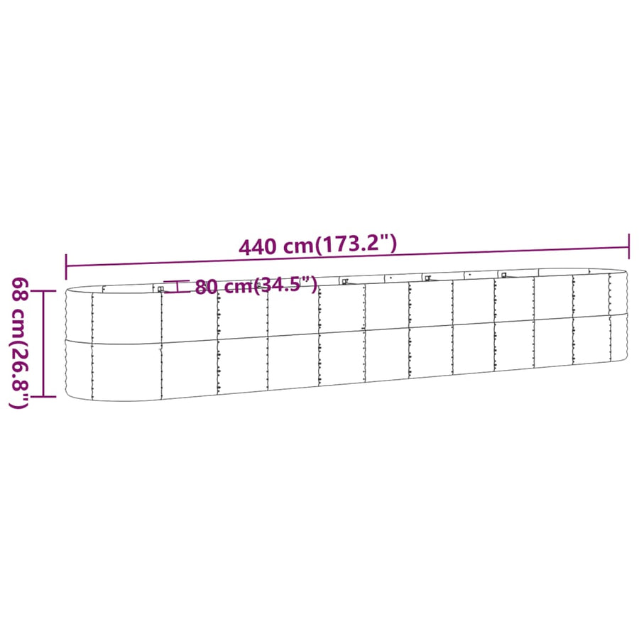Plantenbak 440x80x68 cm gegalvaniseerd staal zilverkleurig