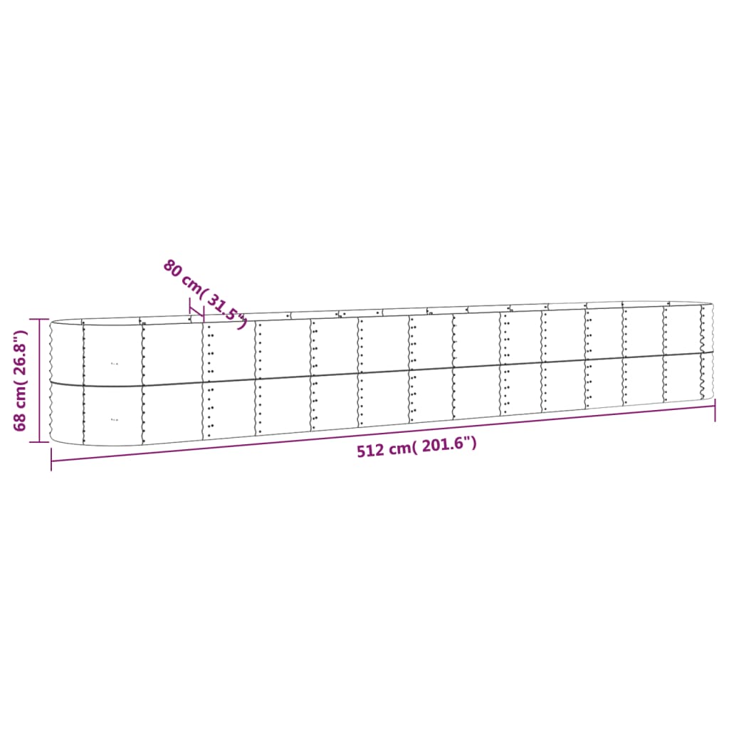 Plantenbak 512x80x68 cm gepoedercoat staal zilverkleurig 512 x 80 x 68 cm Zilver