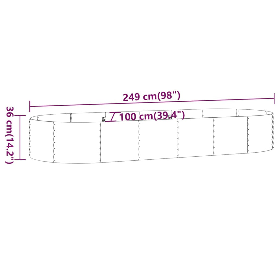 Plantenbak 249X100X36 Cm Gepoedercoat Staal Antracietkleurig 249 x 100 x 36 cm