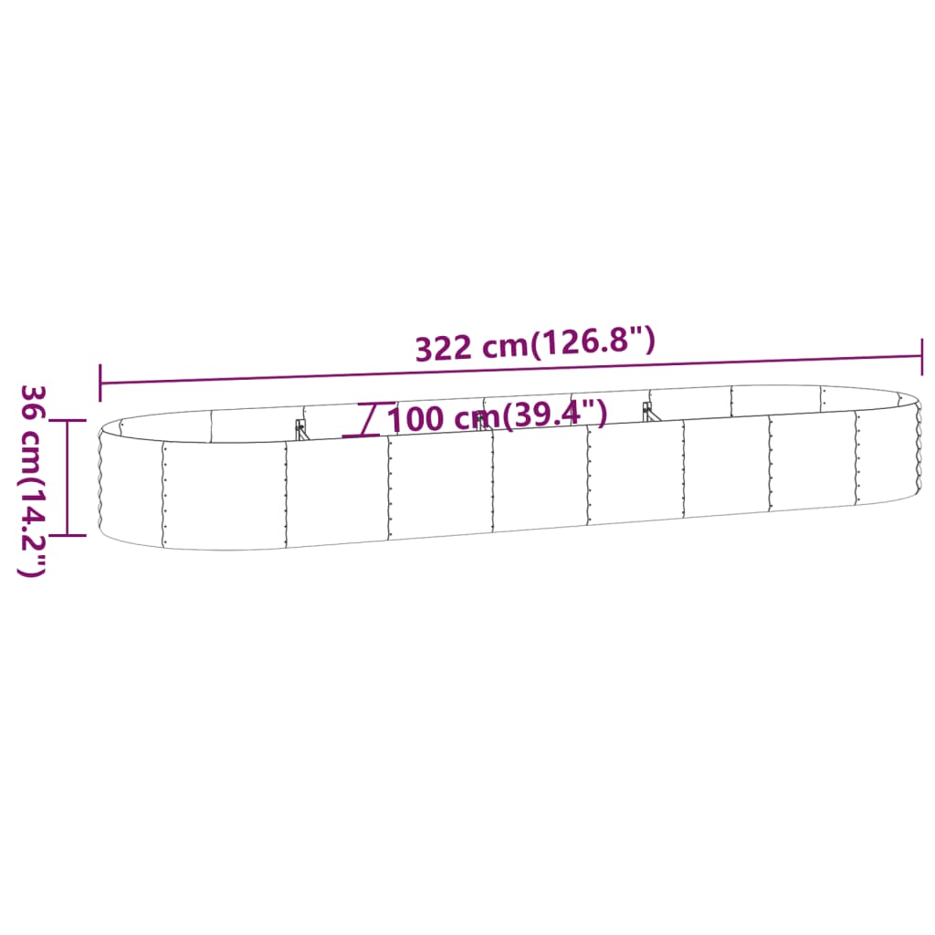 Plantenbak 322X100X36 Cm Gepoedercoat Staal Zilverkleurig