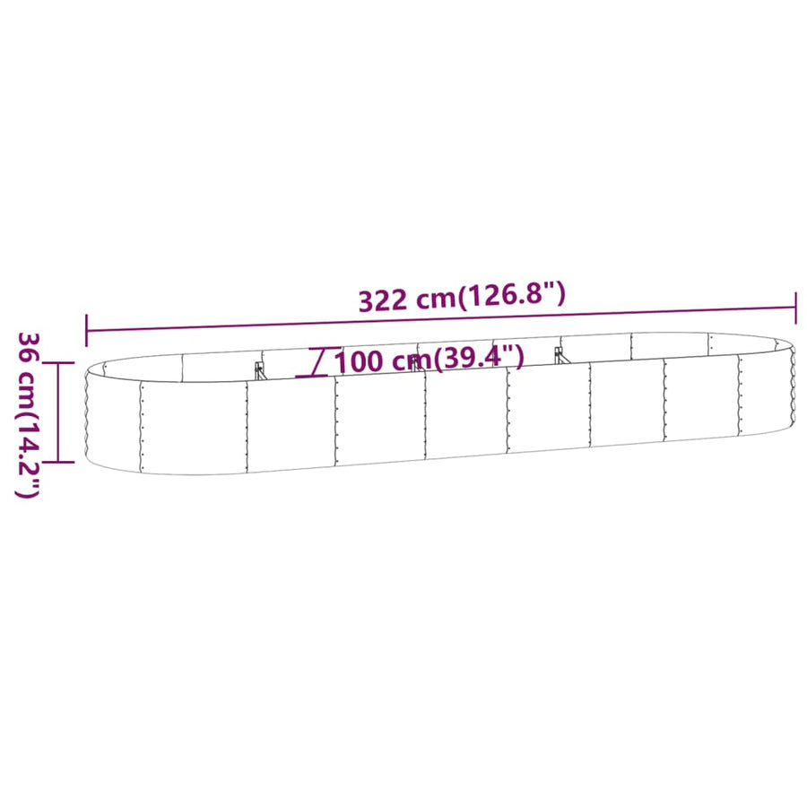 Plantenbak 322X100X36 Cm Gepoedercoat Staal Zilverkleurig