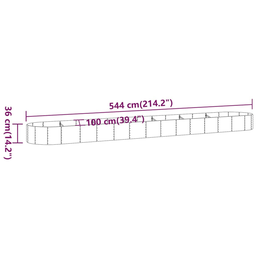 Plantenbak 544x100x36 cm gegalvaniseerd staal grijs