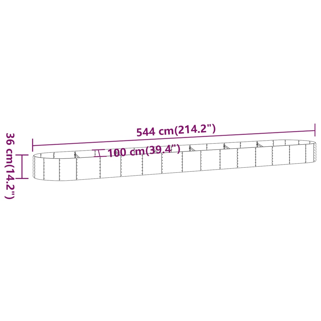 Plantenbak 544X100X36 Cm Gepoedercoat Staal Zilverkleurig