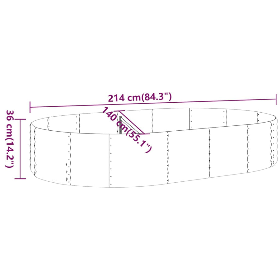 Plantenbak 214X140X36 Cm Gepoedercoat Staal Antracietkleurig