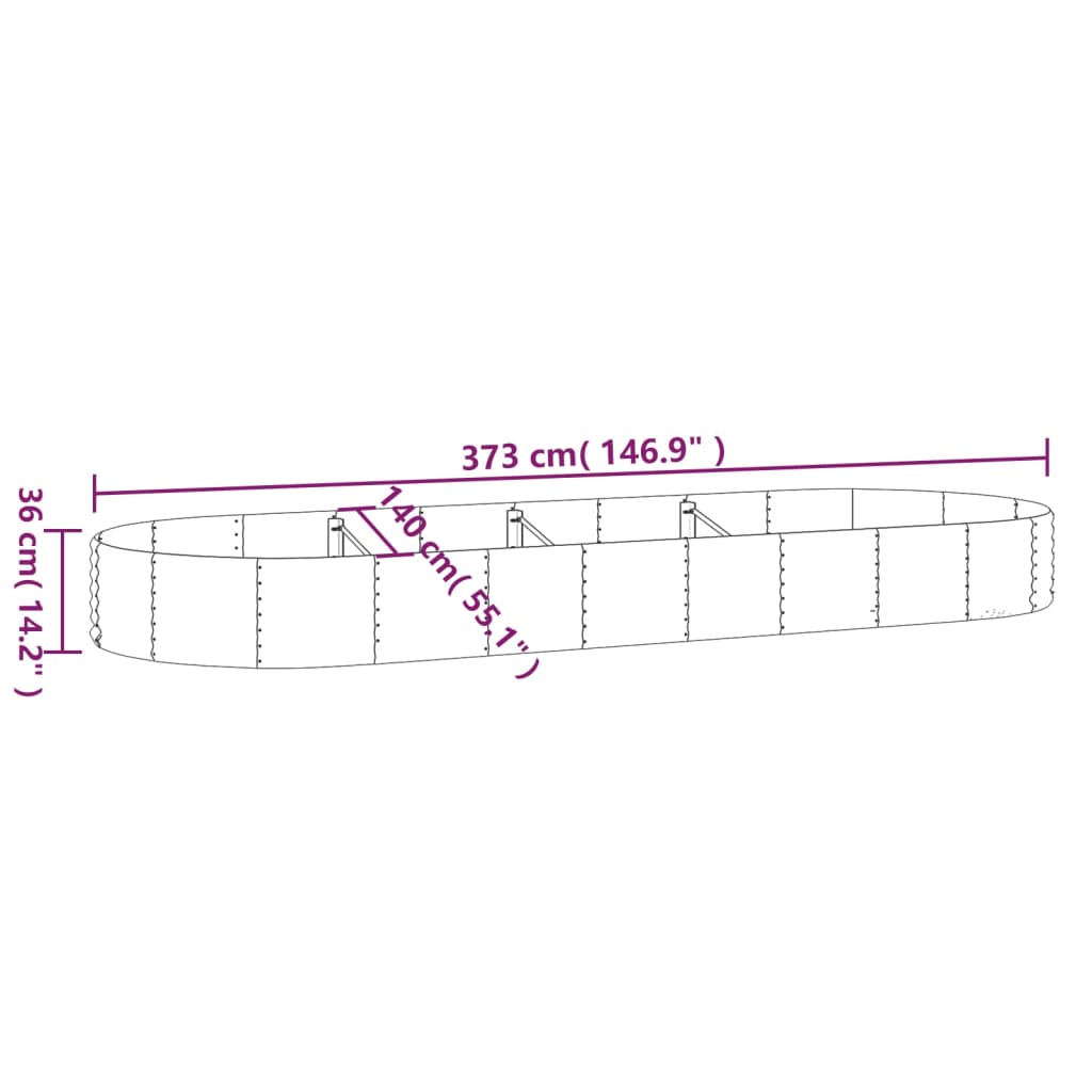 Plantenbak 373x140x36 cm gegalvaniseerd staal groen