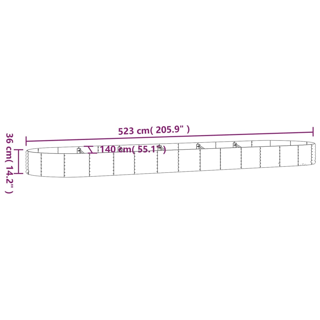 Plantenbak 523x140x36 cm gegalvaniseerd staal grijs