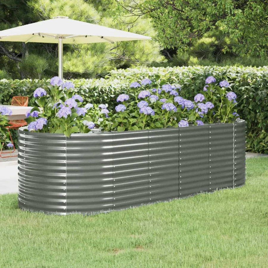 Plantenbak 249X100X68 Cm Gepoedercoat Staal Grijs 249 x 100 x 68 cm