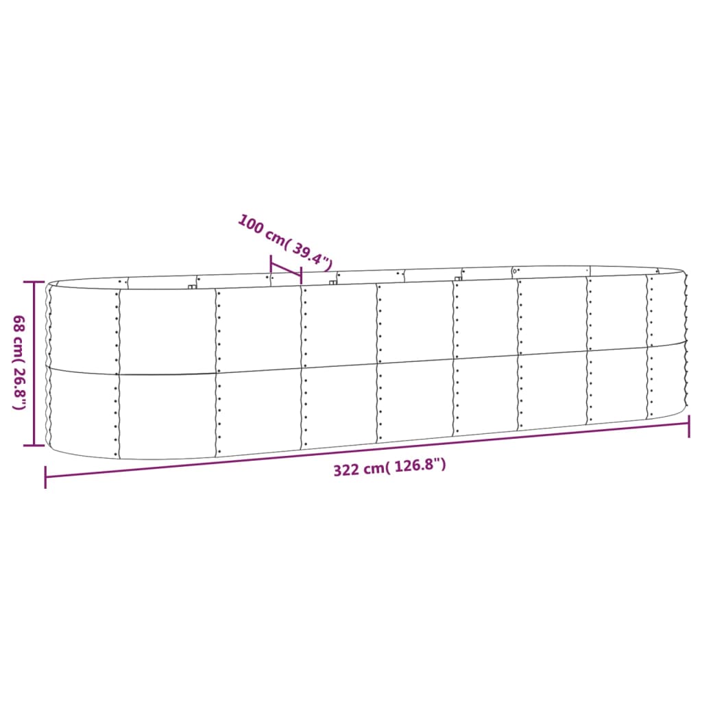 Plantenbak Gepoedercoat Staal 322 x 100 x 68 cm Grijs