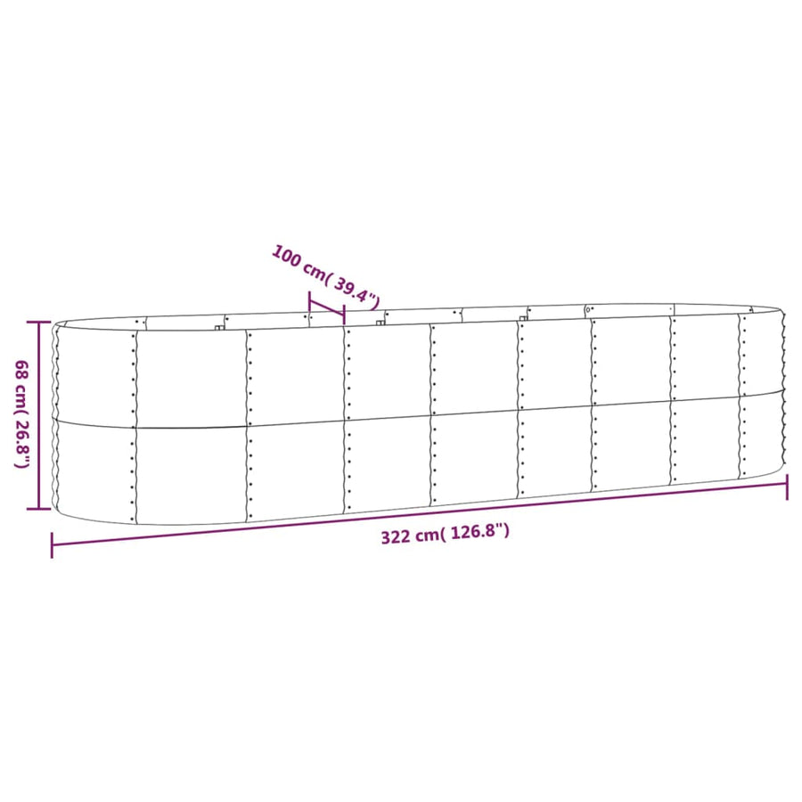 Plantenbak Gepoedercoat Staal 322 x 100 x 68 cm Grijs