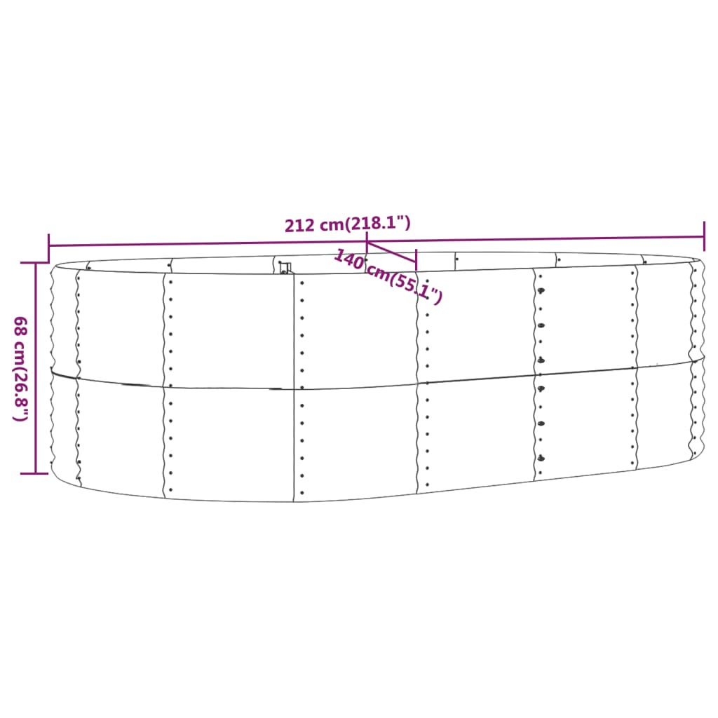 Plantenbak 212X140X68 Cm Gepoedercoat Staal Grijs