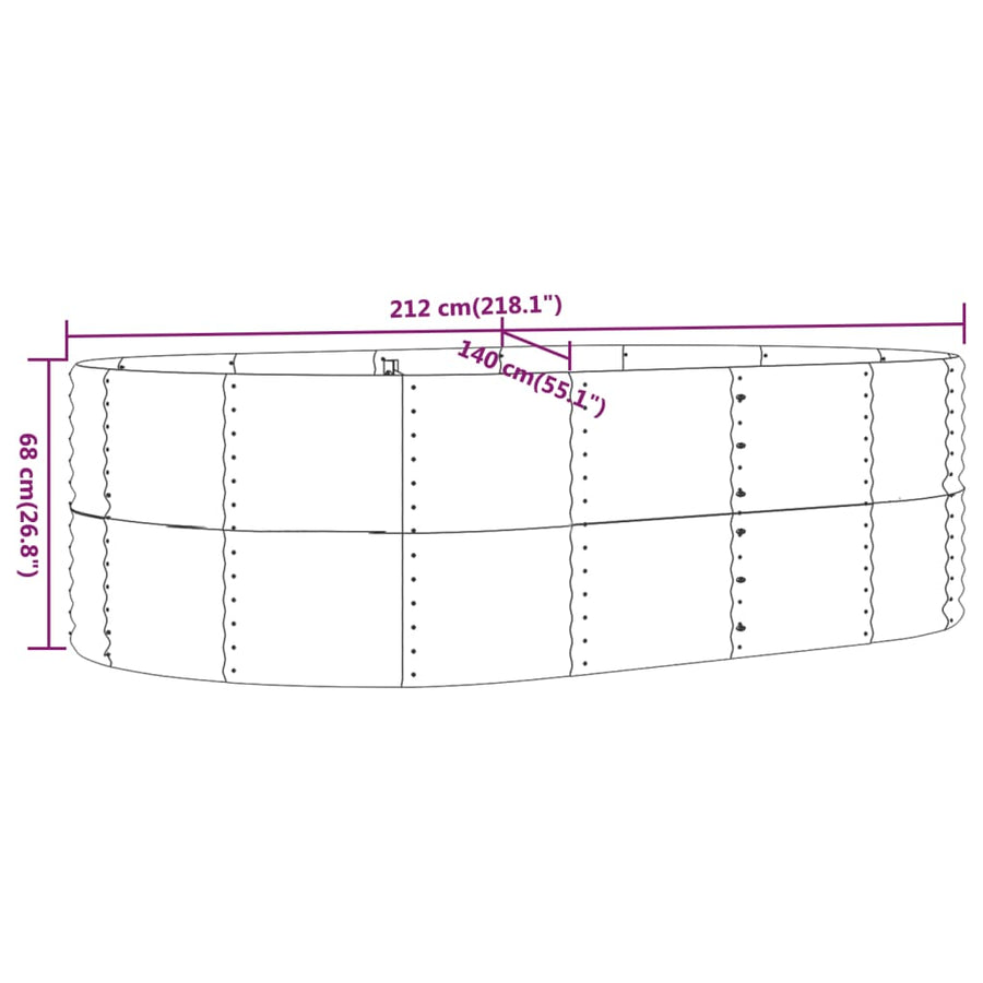 Plantenbak 212X140X68 Cm Gepoedercoat Staal Grijs