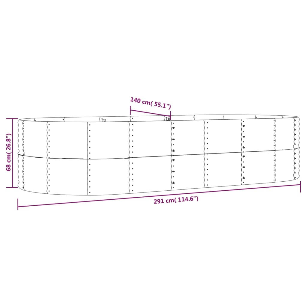 Plantenbak 291x140x68 cm gegalvaniseerd staal grijs
