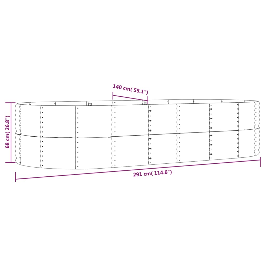 Plantenbak 291x140x68 cm gegalvaniseerd staal bruin