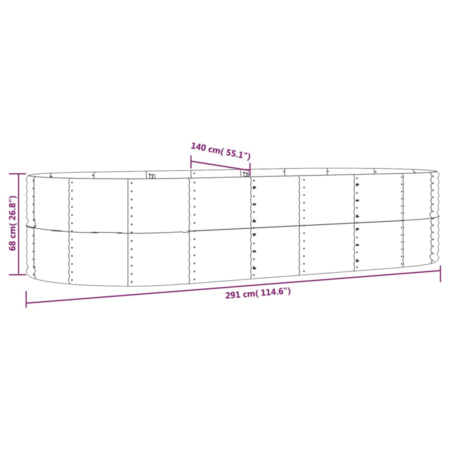 Plantenbak 291x140x68 cm gegalvaniseerd staal bruin