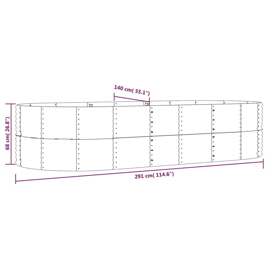 Plantenbak 291x140x68 cm gegalvaniseerd staal zilverkleurig