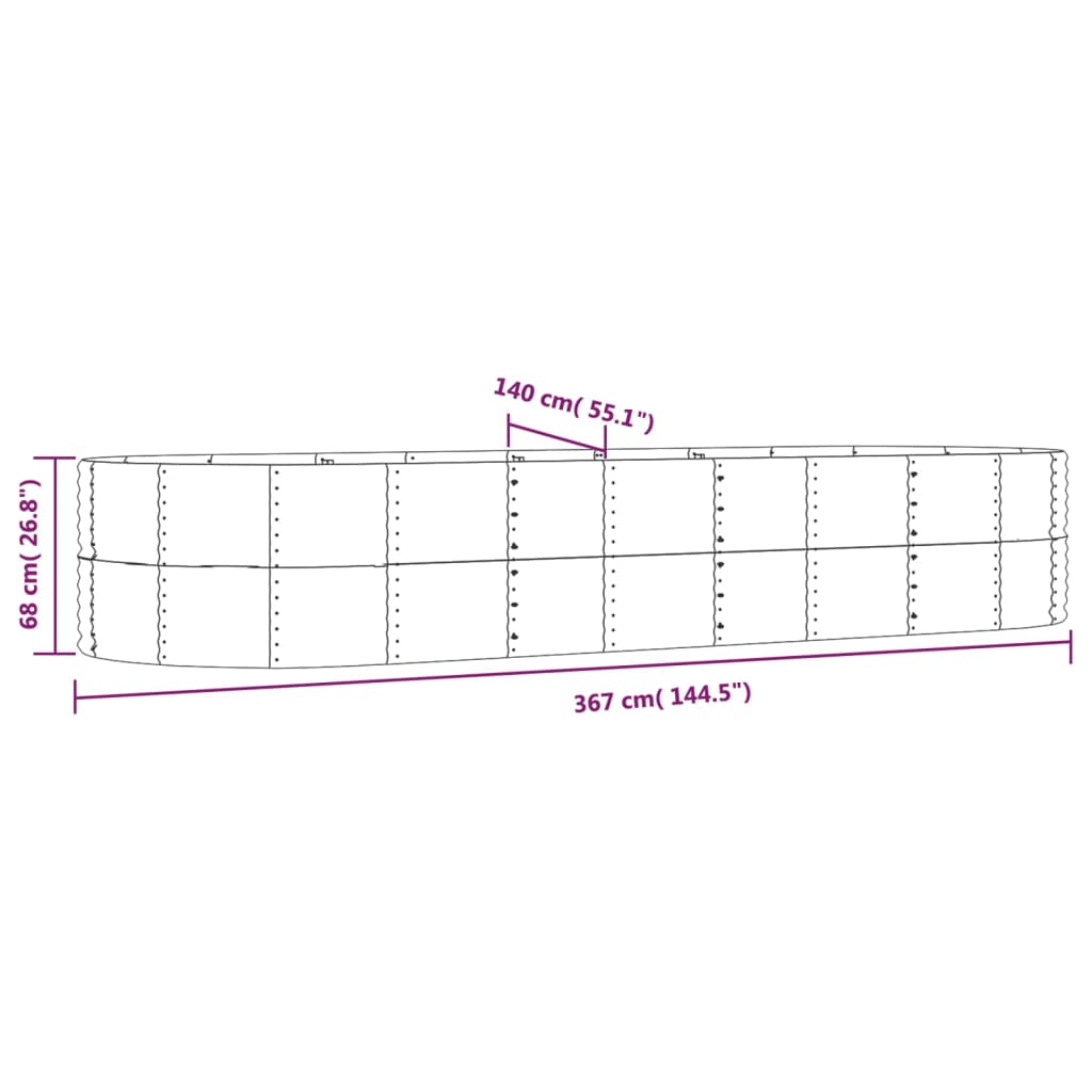 Plantenbak 367x140x68 cm gegalvaniseerd staal grijs