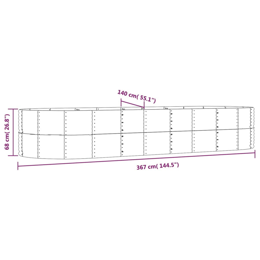 Plantenbak 367x140x68 cm gegalvaniseerd staal grijs