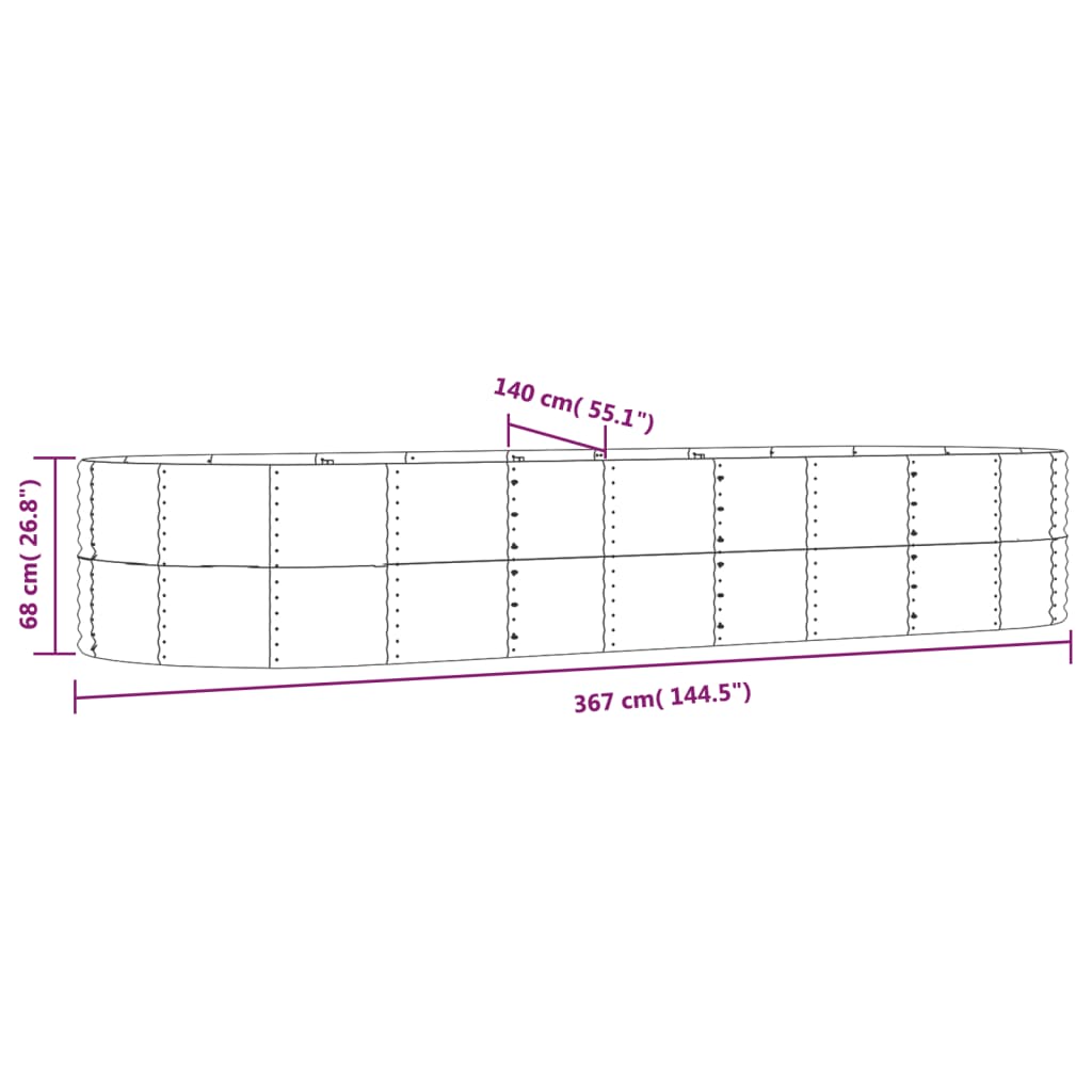 Plantenbak 367x140x68 cm gegalvaniseerd staal bruin