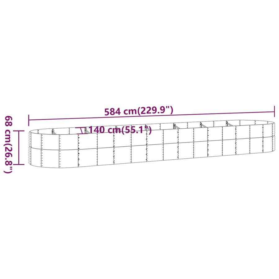 Plantenbak 584X140X68 Cm Gepoedercoat Staal Zilverkleurig