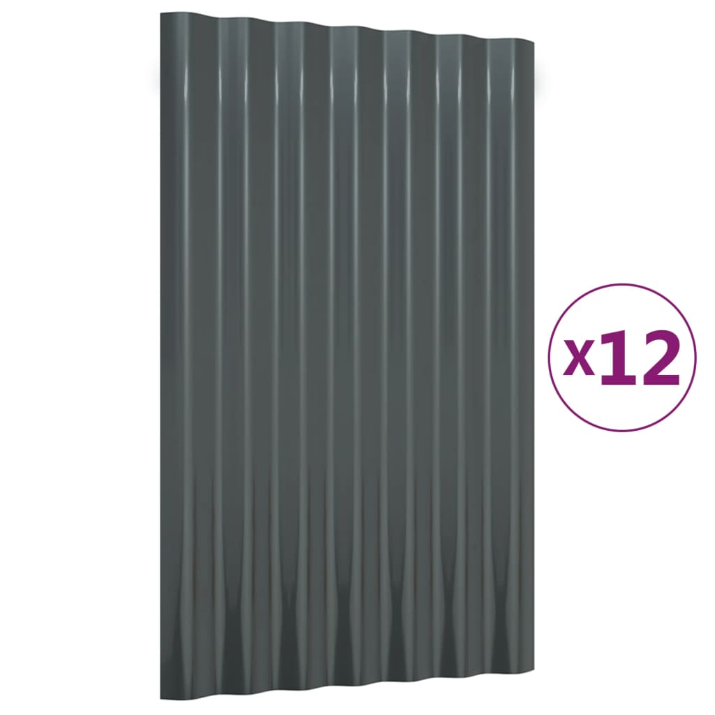 Dakpanelen 12 st 60x36 cm gepoedercoat staal antracietkleurig