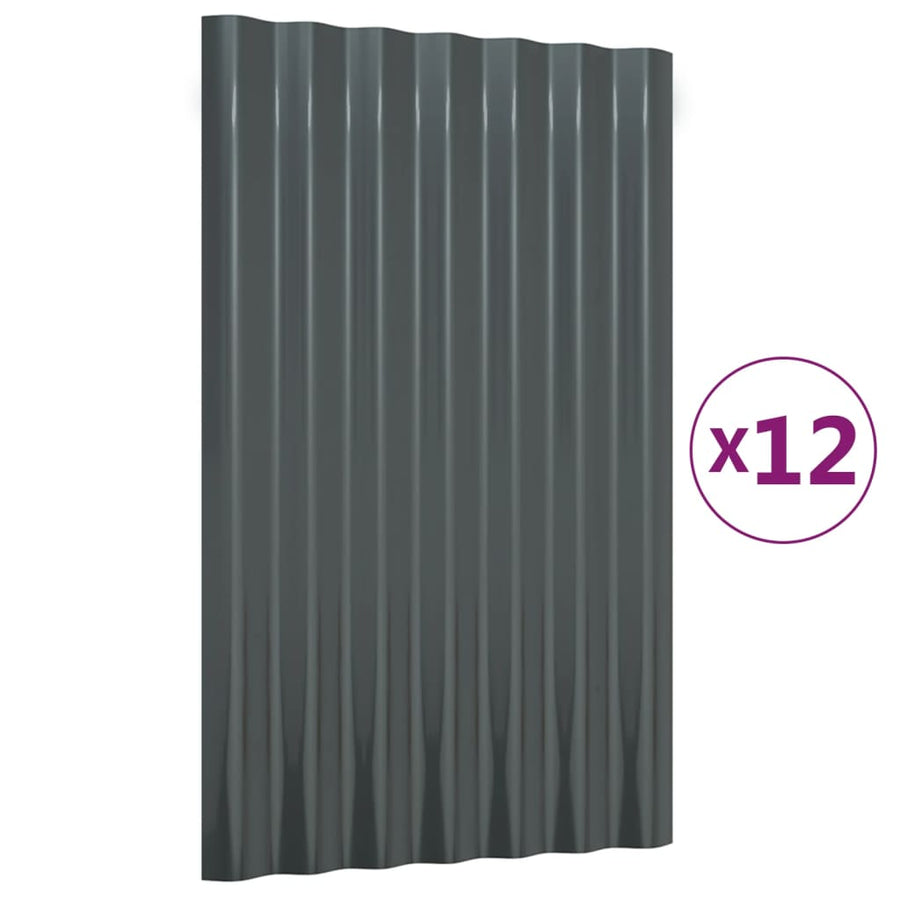 Dakpanelen 12 st 60x36 cm gepoedercoat staal antracietkleurig