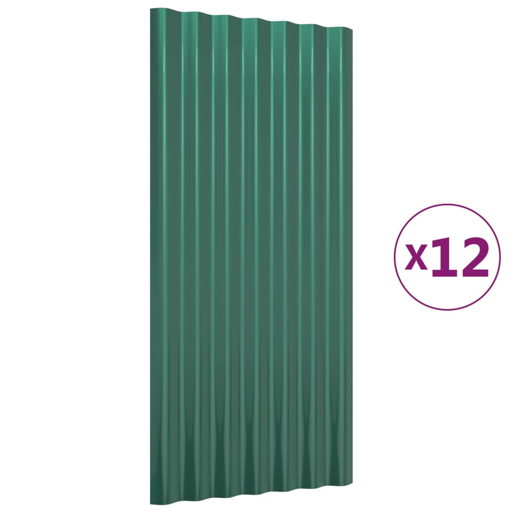 Dakpanelen 12 st 80x36 cm gepoedercoat staal groen