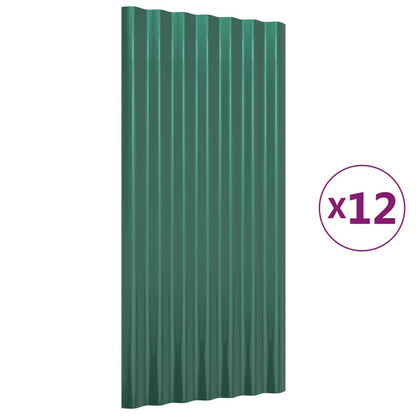 Dakpanelen 12 st 80x36 cm gepoedercoat staal groen