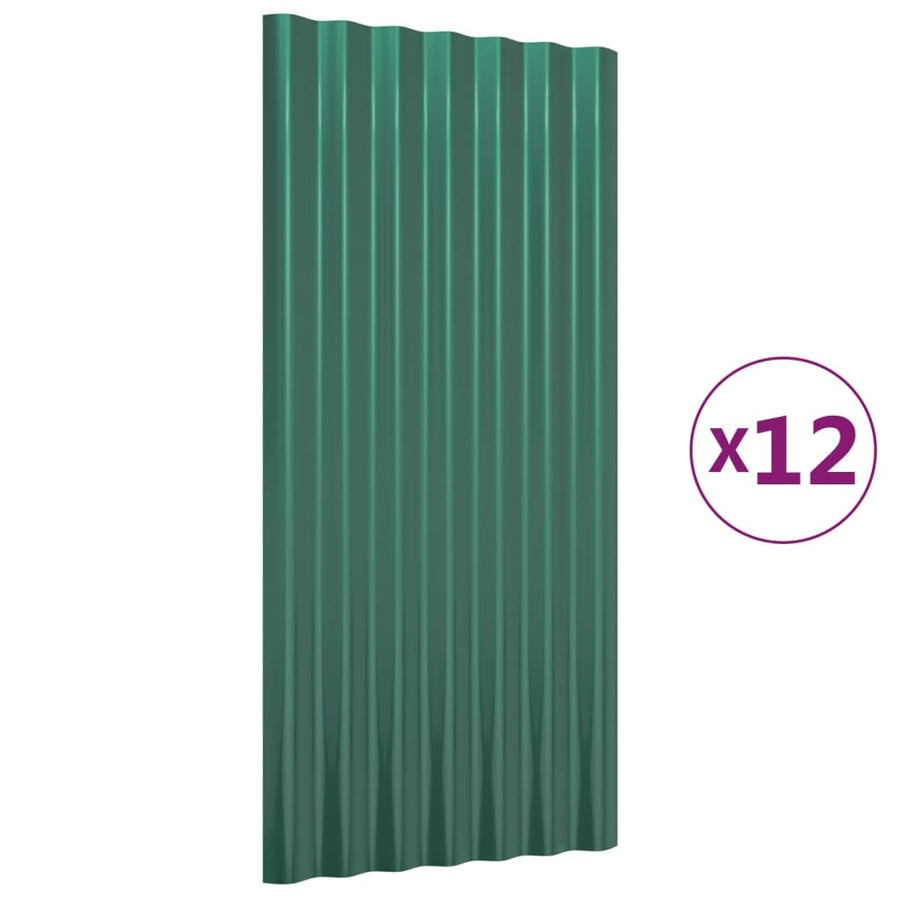 Dakpanelen 12 st 80x36 cm gepoedercoat staal groen