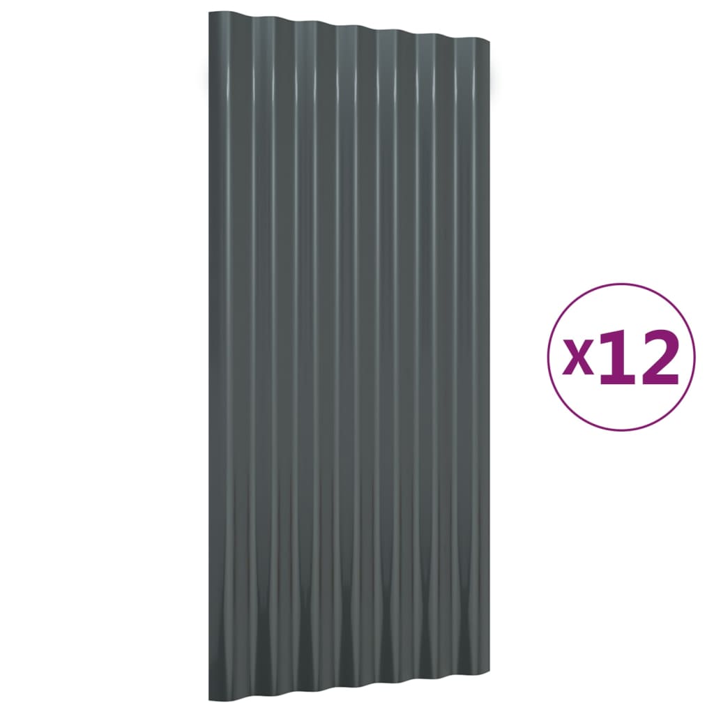 Dakpanelen 12 st 80x36 cm gepoedercoat staal antracietkleurig