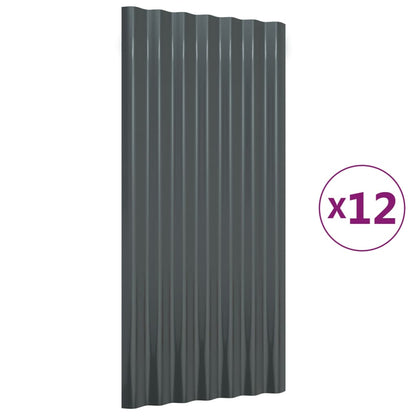 Dakpanelen 12 st 80x36 cm gepoedercoat staal antracietkleurig