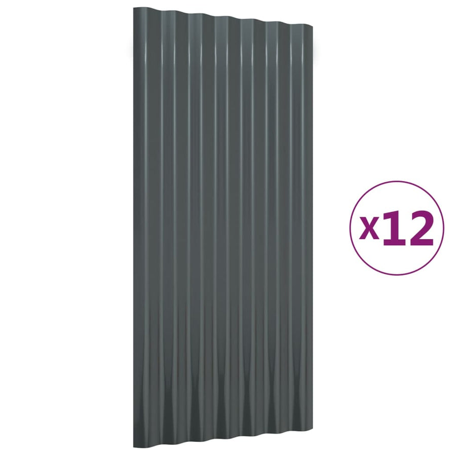Dakpanelen 12 st 80x36 cm gepoedercoat staal antracietkleurig