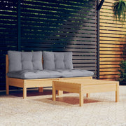 Loungeset 3-delig grenenhout grijs