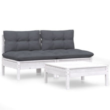 3-Delige Loungeset Met Antracietkleurige Kussens Grenenhout Wit