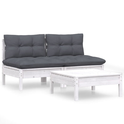 3-Delige Loungeset Met Antracietkleurige Kussens Grenenhout Wit