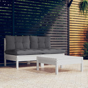 Loungeset 3-delig grenenhout antraciet kussens