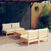 Loungeset 5-delig grenenhout crème