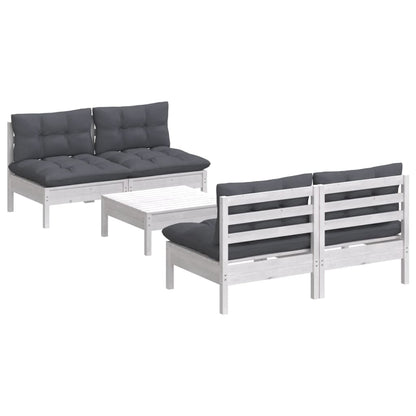 5-Delige Loungeset Met Antracietkleurige Kussens Grenenhout Wit