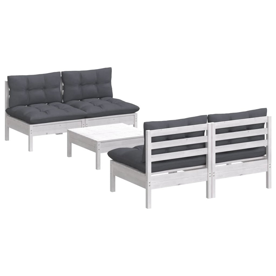 5-Delige Loungeset Met Antracietkleurige Kussens Grenenhout Wit