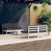 Loungeset 5-delig grenenhout antraciet