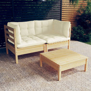 Loungeset 3-delig grenenhout crème