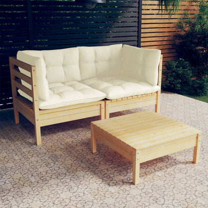 3-Delige Loungeset Met Kleurige Kussens Grenenhout Bruin en crème