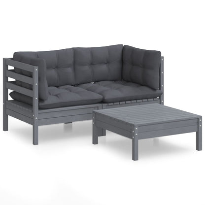 3-Delige Loungeset Met Antracietkleurige Kussens Grenenhout Grijs