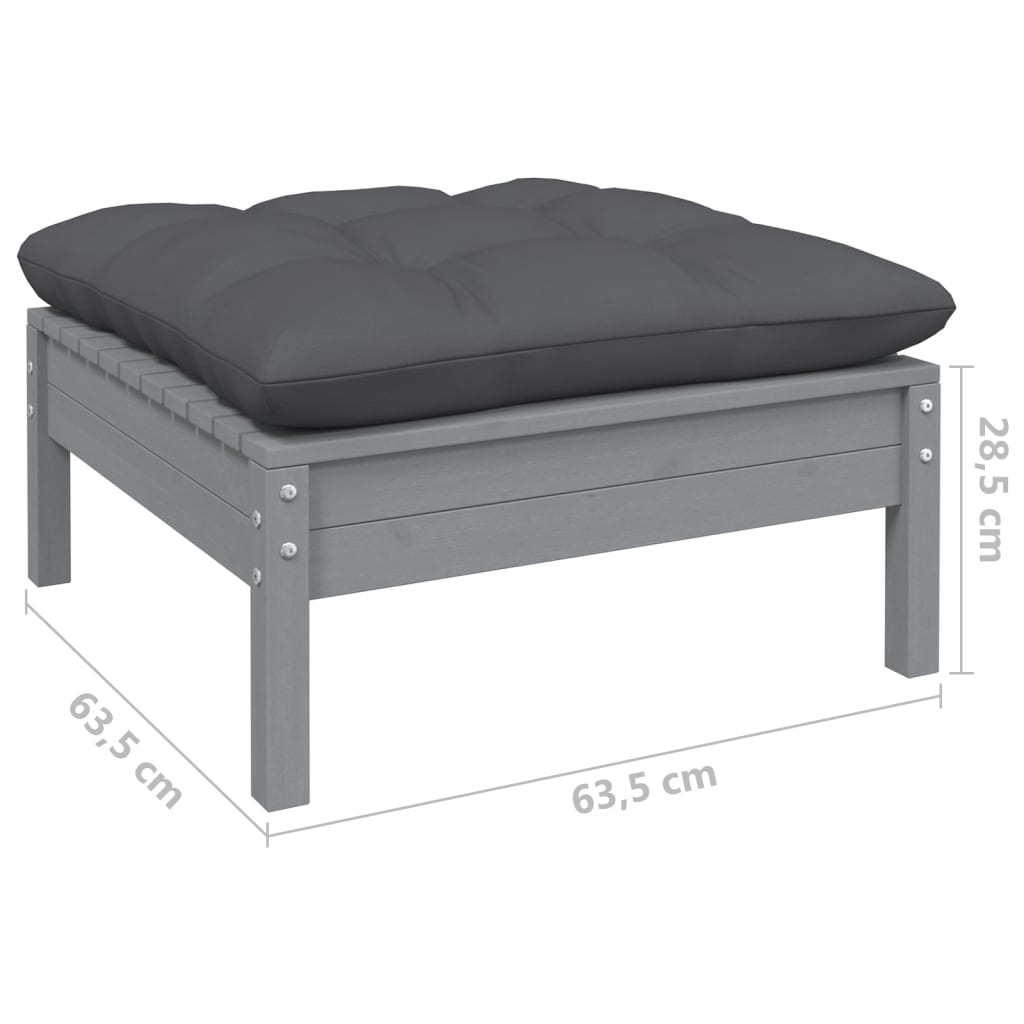 3-Delige Loungeset Met Antracietkleurige Kussens Grenenhout Grijs
