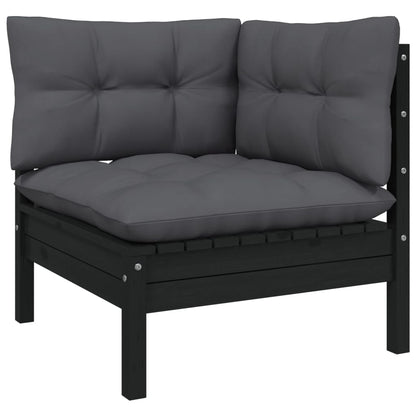 3-Delige Loungeset Met Antracietkleurige Kussens Grenenhout Zwart