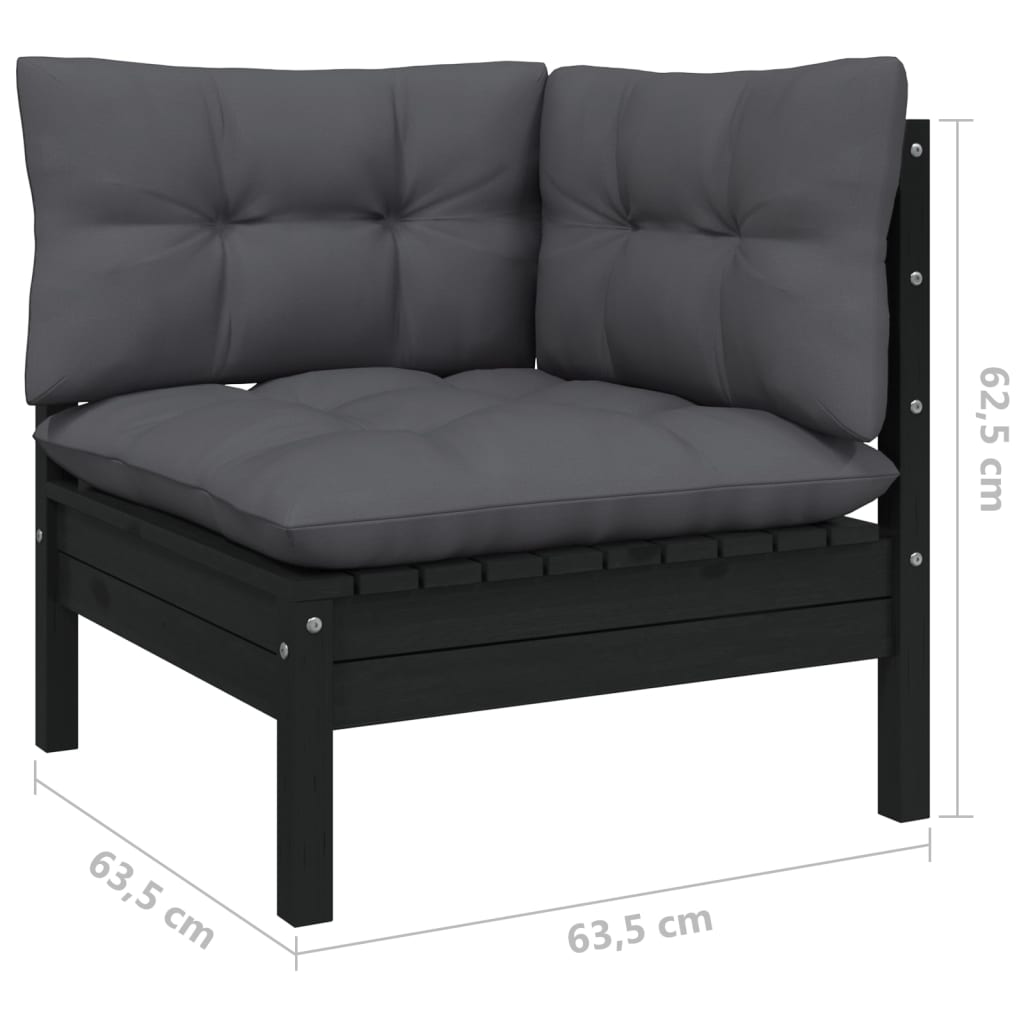 3-Delige Loungeset Met Antracietkleurige Kussens Grenenhout Zwart