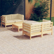Loungeset grenenhout 5-delig crèmekleurige kussens