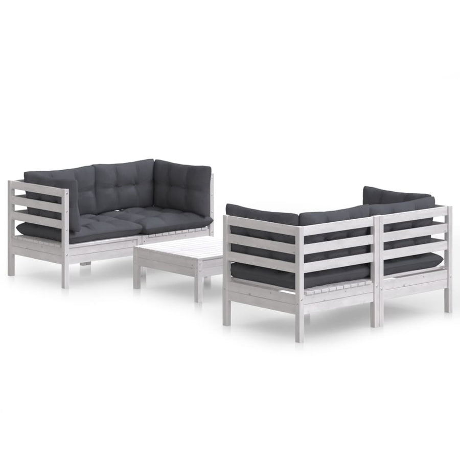 5-Delige Loungeset Met Antracietkleurige Kussens Grenenhout Wit