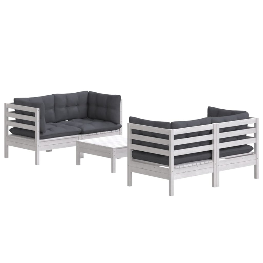 5-Delige Loungeset Met Antracietkleurige Kussens Grenenhout Wit