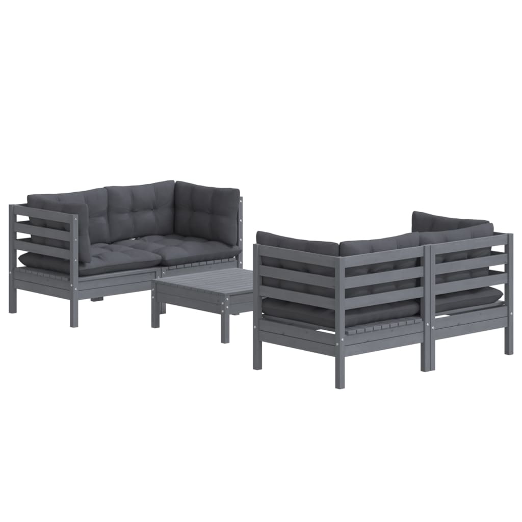 5-Delige Loungeset Met Antracietkleurige Kussens Grenenhout Grijs